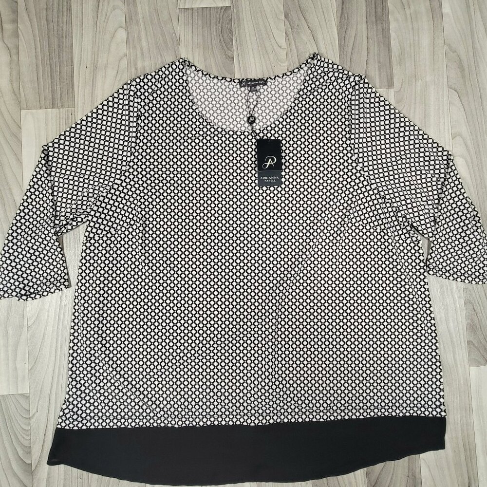 Adrianna Papell Blouse Plus 1X Crepe Slinky Stretch Layered 3/4 Sleeve Slits
